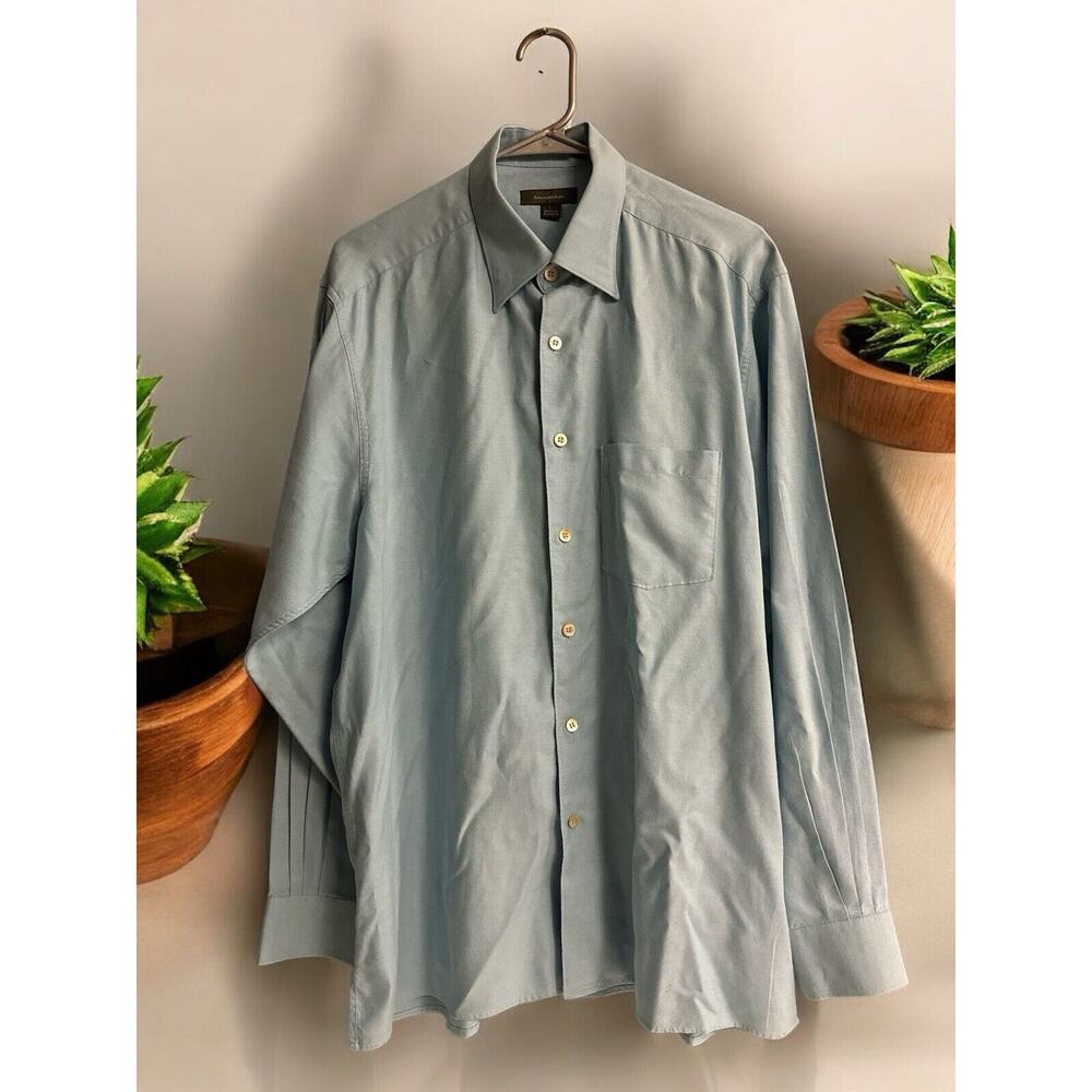 Ermenegildo Zegna Light Blue‎ Long Sleeve Tiny Checker Dress Shirt Men's Size L